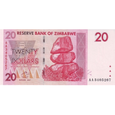 P68 Zimbabwe - 20 Dollars Year 2007